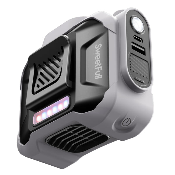 SWEETFULL 10000mAh Waist fan,Portable Belt Clip on Personal Fan,LED SOS Light 3 Speed 15500RPM Wind,Rechargeable Battery operated 24H RunTime for Jobsite Outdoor Travel Backup Power